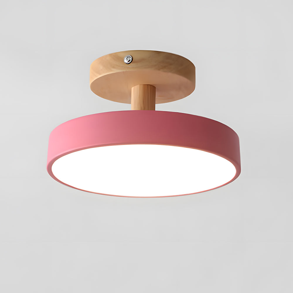 Wood & Metal Flush Mount Ceiling Light | Soft Color LED Fixture for Bedroom, Hallway & Living Room | 12W Scandinavian Style | Modern