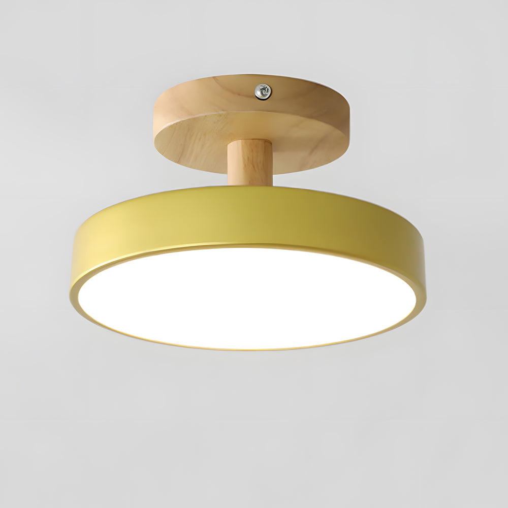 Flush Mount LED Light Fixture Wood Metal 12W for Bedroom Hallway Living Room Scandinavian Style Minimalist Low Profile Integrated Bulb Soft