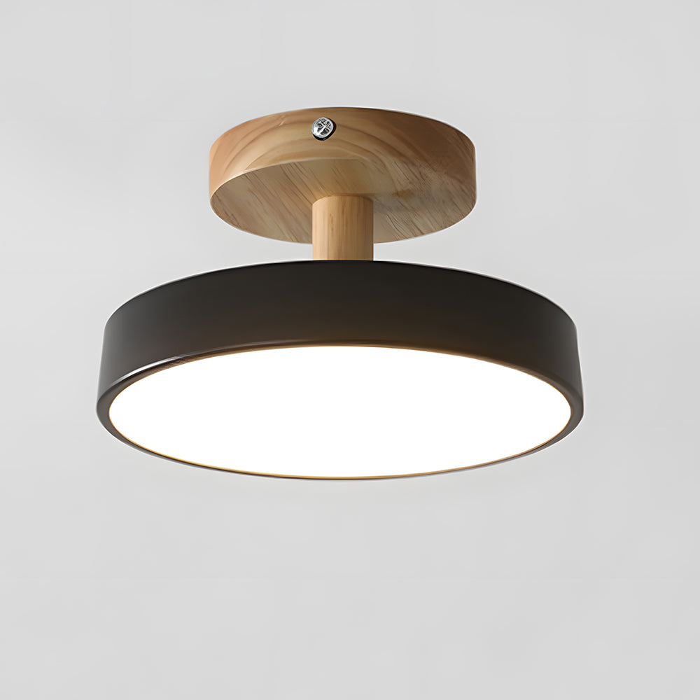 Wood & Metal Flush Mount Ceiling Light | Soft Color LED Fixture for Bedroom, Hallway & Living Room | 12W Scandinavian Style | Modern