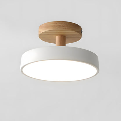 Flush Mount LED Light Fixture Wood Metal 12W for Bedroom Hallway Living Room Scandinavian Style Minimalist Low Profile Integrated Bulb Soft
