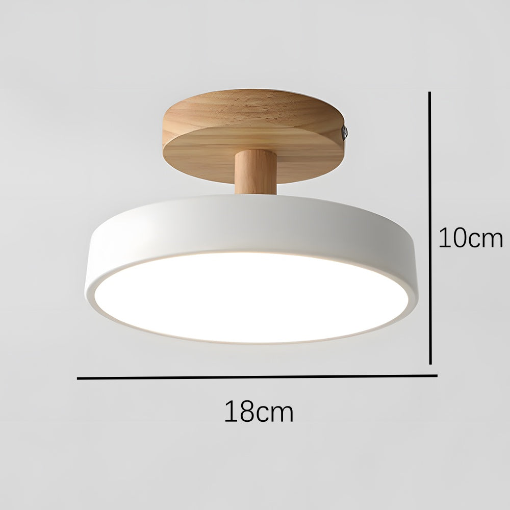 Flush Mount LED Light Fixture Wood Metal 12W for Bedroom Hallway Living Room Scandinavian Style Minimalist Low Profile Integrated Bulb Soft
