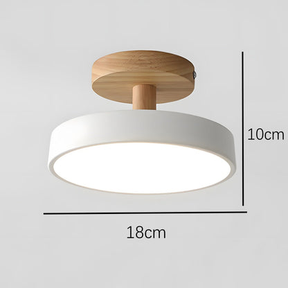 Flush Mount LED Light Fixture Wood Metal 12W for Bedroom Hallway Living Room Scandinavian Style Minimalist Low Profile Integrated Bulb Soft