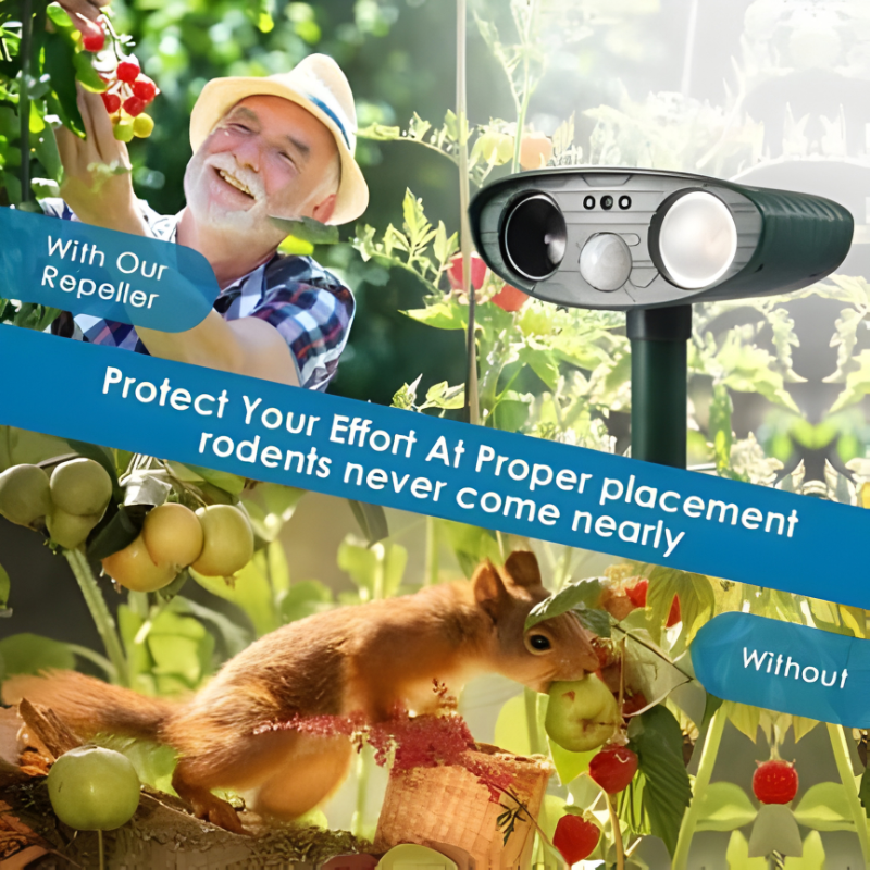 Solar Animal Deterrent Device for Yards Lawns Gardens with Motion Sensor Infrared Detection Waterproof Outdoor Pest Control for Squirrels Ra