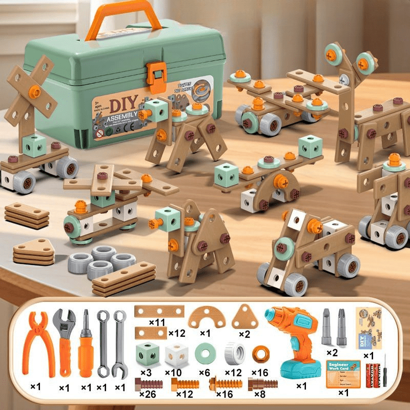 Kids Construction Toy Workshop with Realistic Power Tools 198-Piece STEM Building Set ABS Plastic Pretend Play Drill Screwdriver for Boys Gi