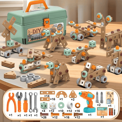 Kids Construction Toy Workshop with Realistic Power Tools 198-Piece STEM Building Set ABS Plastic Pretend Play Drill Screwdriver for Boys Gi