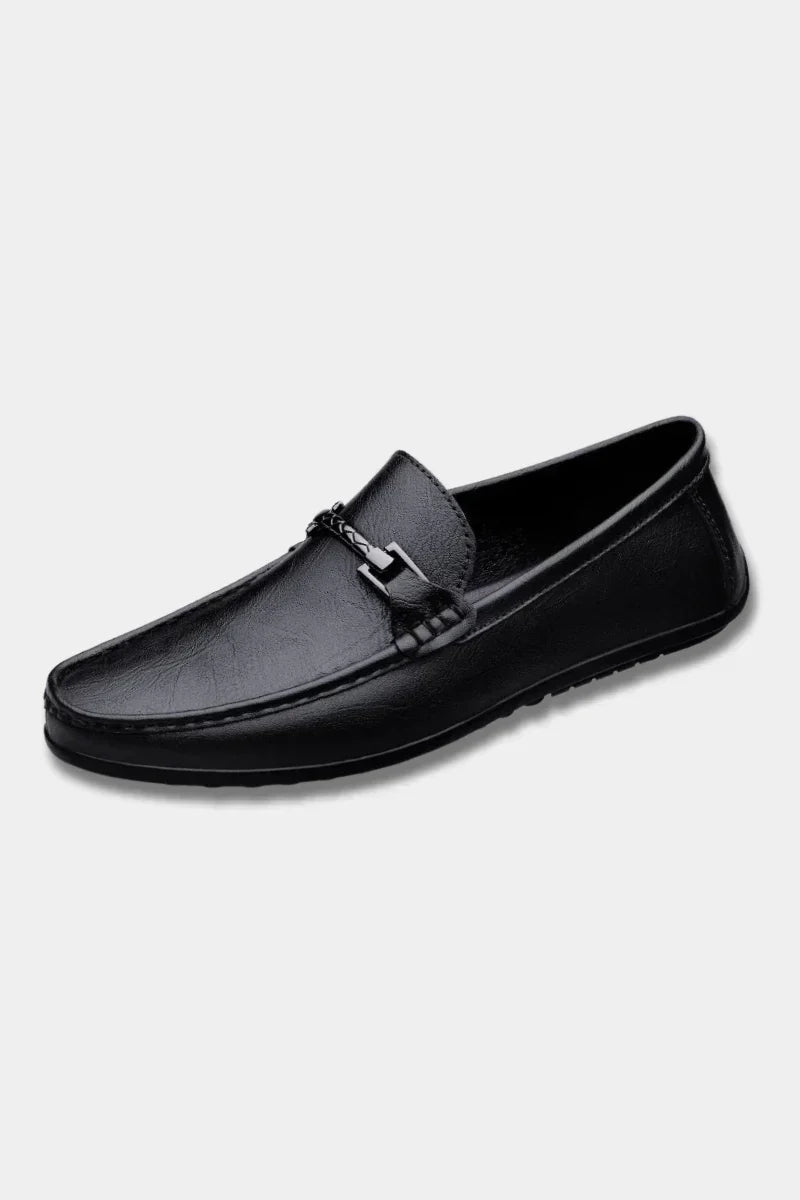 Men's Genuine Leather Slip-On Loafers with Cushioned Footbed – Breathable Dress Shoes for Work & Casual Wear