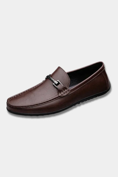 Men's Genuine Leather Slip-On Loafers with Cushioned Footbed – Breathable Dress Shoes for Work & Casual Wear