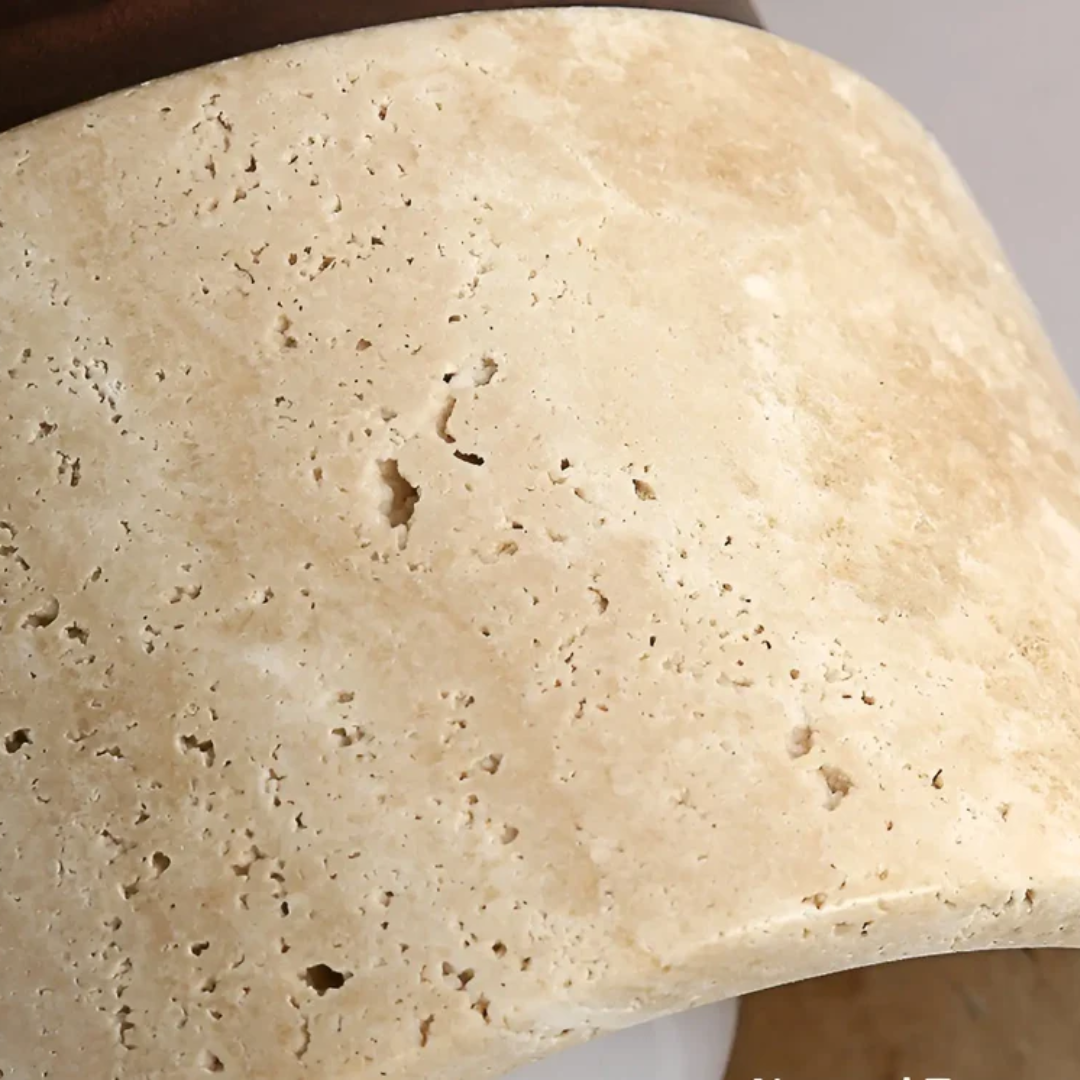 Flush Mount Ceiling Light with Natural Stone & Wood Finish – Japanese Minimalist Design for Bedroom Living Room Entryway