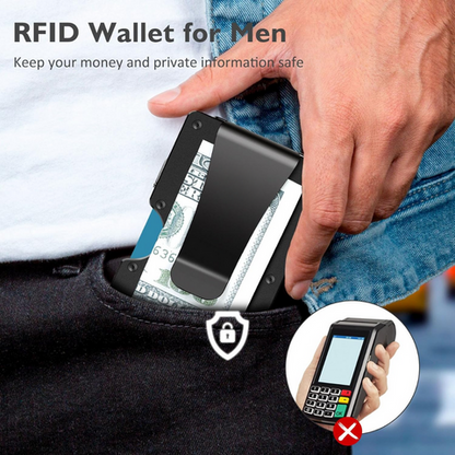 Mens Wallet with Money Clip, Minimalist Wallet, RFID Blocking Wallet, Slim Carbon Fiber Card Holder for 12 Cards