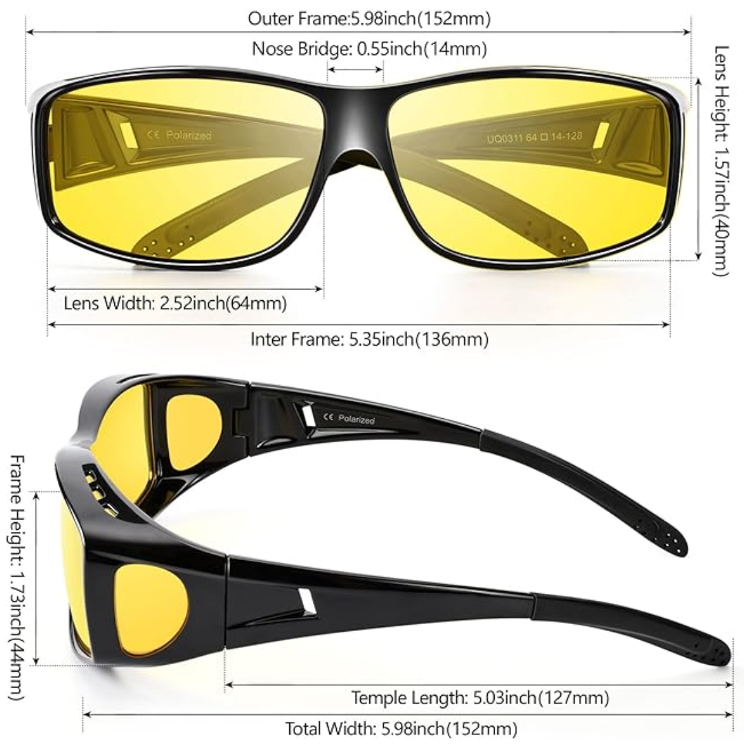 Yellow-Tinted Driving Eyewear for Reduced Headlight Glare at Night & Dusk | Polarized Lenses for Improved Road Visibility | Featherweight