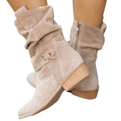 Women's Low Heel Ankle Boots Suede Effect with Cushioned Insole Non-Slip Sole Everyday Fall Booties for Walking Comfort