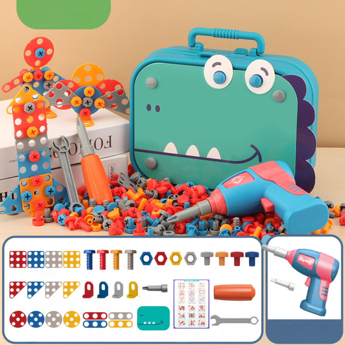 Kids Builder Playset Wooden Toy Workbench Hammer Screwdriver Wrench Pretend Construction Kit for Toddlers Preschool Learning Activity Montes
