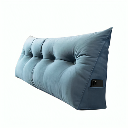 Upholstered Wedge Pillow for Sitting Up in Bed Gray Linen Triangular Back Support with Storage Pocket Bedroom Wall Cushion