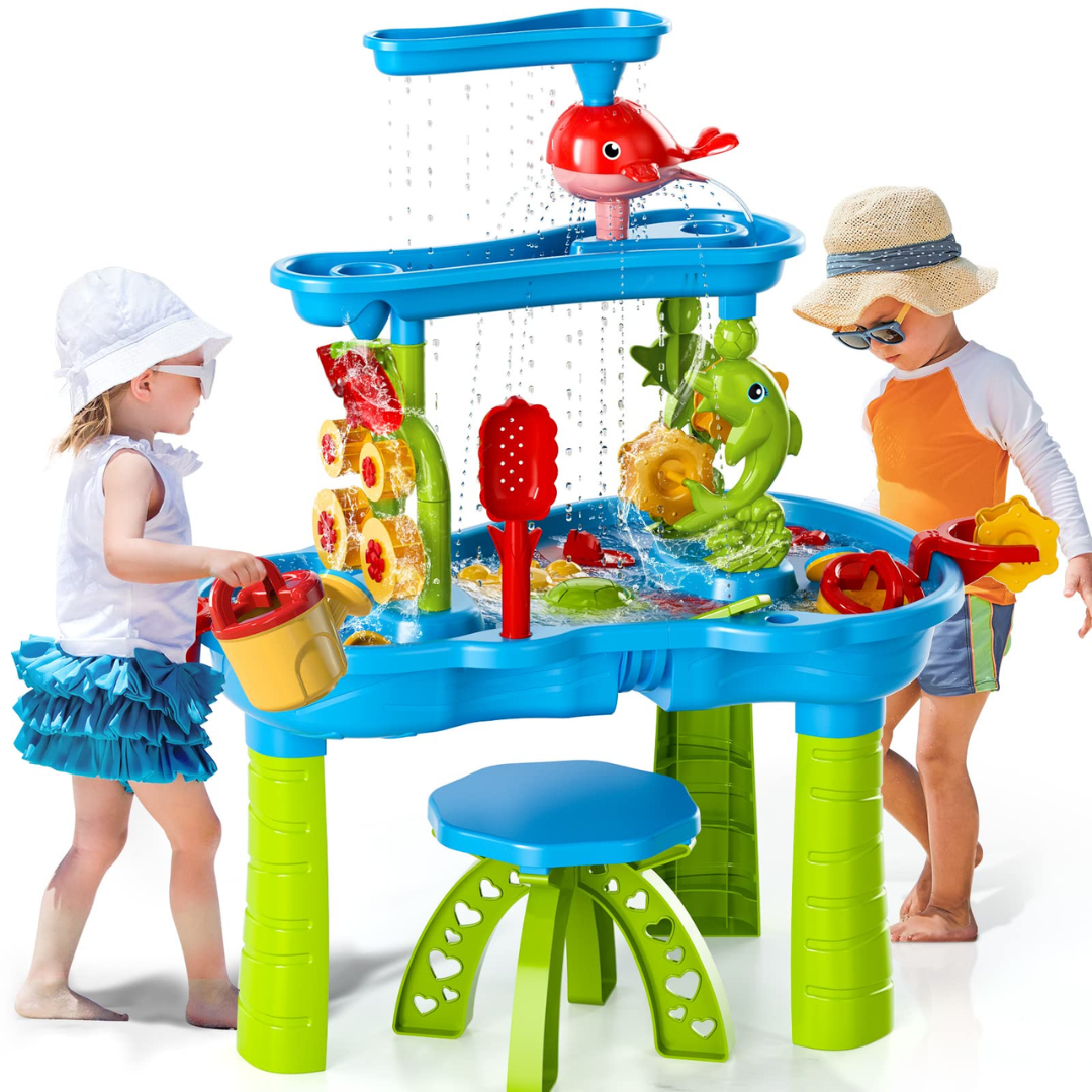 Kids Outdoor Water Activity Play Station with Bucket Pouring System & Accessories for Backyard Fun