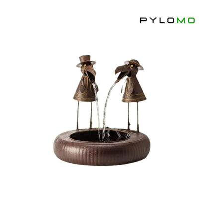 Tabletop Fountain with Bird Figurine – Polyresin Design in Natural Stone Finish for Patio, Deck & Yard
