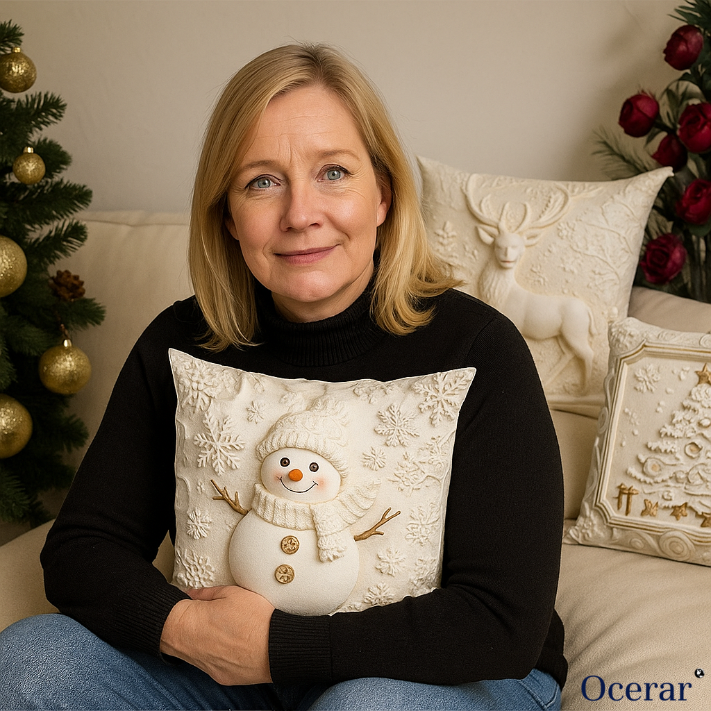 Holiday Throw Pillow Covers Set of 4 - Christmas Decorative Cushion Cases with Santa, Snowman, Tree & Reindeer Designs for Couch, Sofa, Bedr