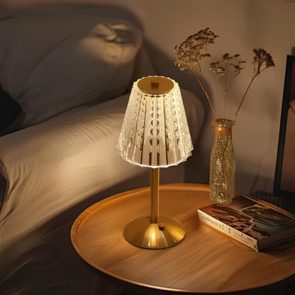 Cordless Crystal Table Lamp with Touch Dimming Control – Rechargeable LED Bedside Light with Gold Aluminum Base for Bedroom, Living Room &