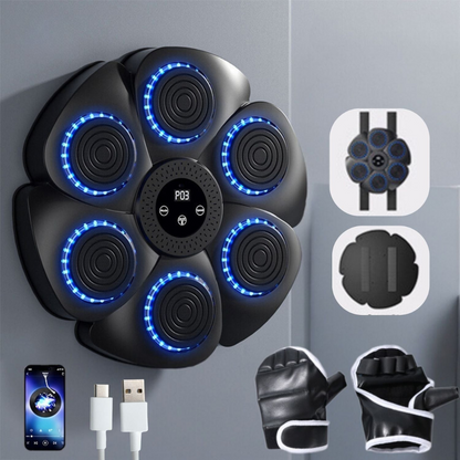 Interactive Boxing Trainer with Music & RGB Lights – Wall-Mount Reflex Pad for Home Workouts – USB Rechargeable Fitness Target with