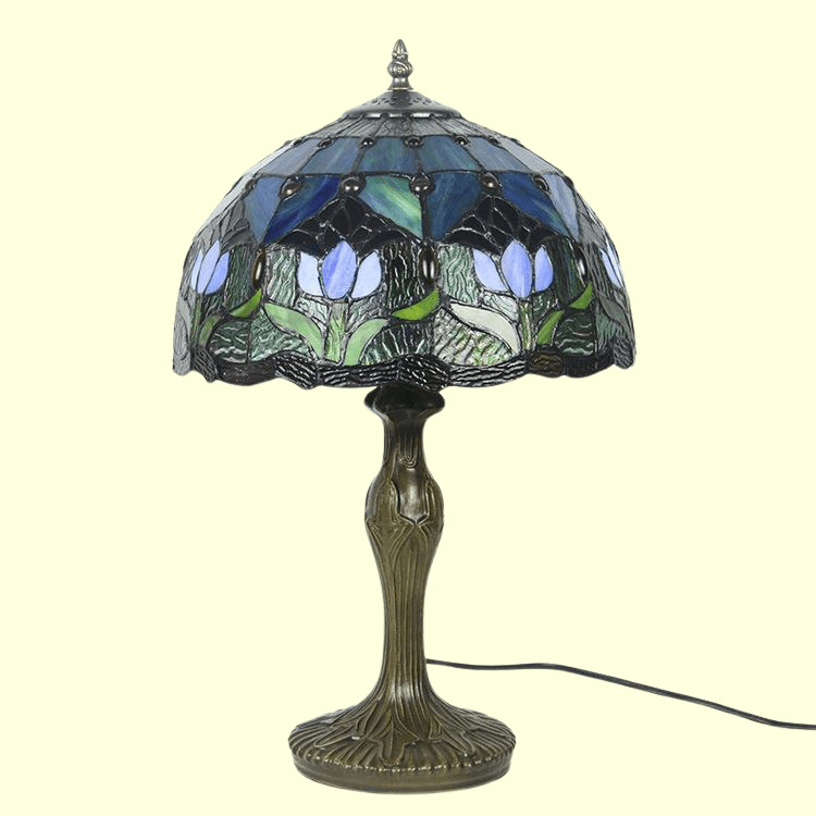 Stained Glass Table Lamp 18 Inch Height Multicolor Shade Bedside Reading Light E26 Socket Vintage Accent Lighting Decorative Bedroom Night L