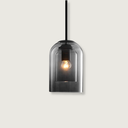 Double-Layer Glass Pendant Light for Kitchen Island & Dining Room – Matte Black Iron with Adjustable 79-Inch Cord, E27 Socket – Modern Indus