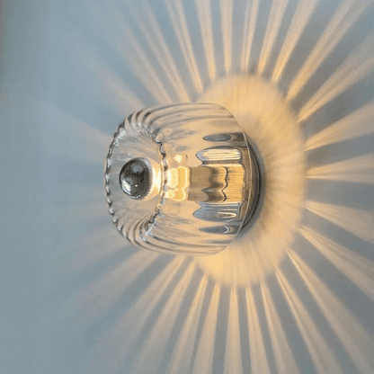 Fluted Glass Sconce E14 Socket Clear Shade Metal Frame Bedside Hallway Uplight Modern Minimalist Ambient Fixture for Bedroom Entry Living Sp