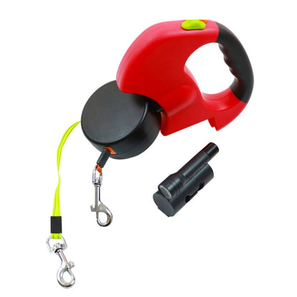 Dual Retractable Dog Leash with Built-In Flashlight & Waste Bag Holder for Two Dogs Walking