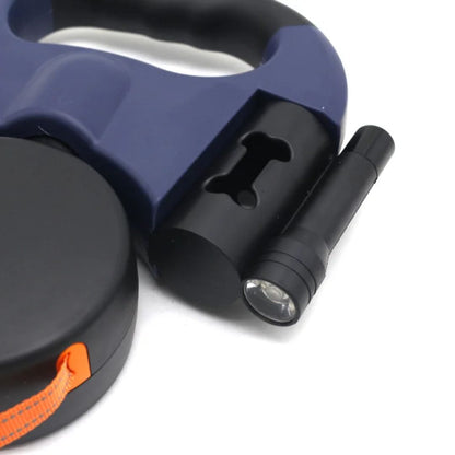 Dual Retractable Dog Leash with Built-In Flashlight & Waste Bag Holder for Two Dogs Walking