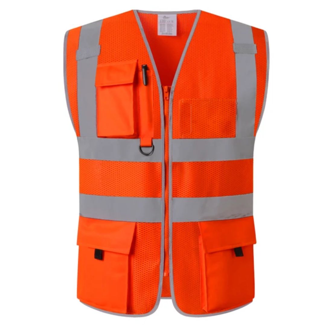 High-Visibility Safety Vest with Reflective Strips for Construction Workers & Road Crew – Breathable Workwear for Day & Night