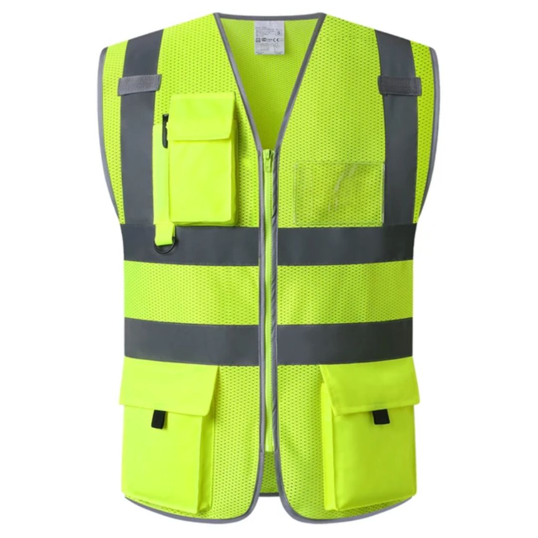 High-Visibility Safety Vest with Reflective Strips for Construction Workers & Road Crew – Breathable Workwear for Day & Night