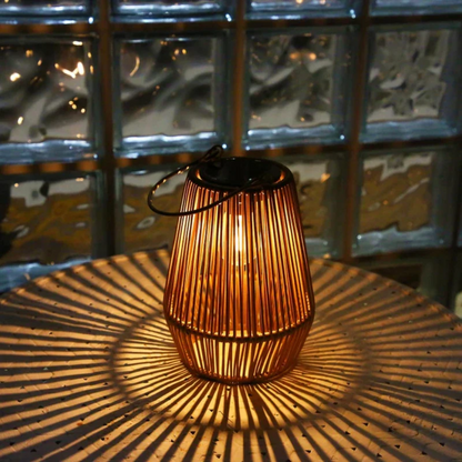 Woven Solar Garden Lantern Outdoor Waterproof LED Light for Patio Yard Pathway Decor Rattan Style