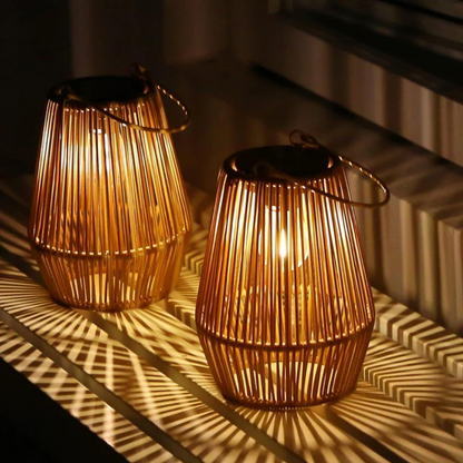 Woven Solar Garden Lantern Outdoor Waterproof LED Light for Patio Yard Pathway Decor Rattan Style