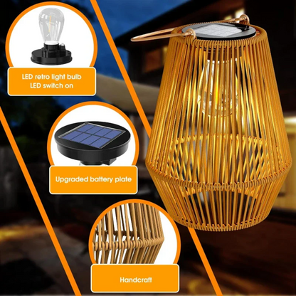 Woven Solar Garden Lantern Outdoor Waterproof LED Light for Patio Yard Pathway Decor Rattan Style