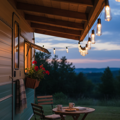 Solar-Powered Outdoor String Lights with Edison Bulbs for Camping, Patio & Garden – 33 ft Waterproof LED Decor