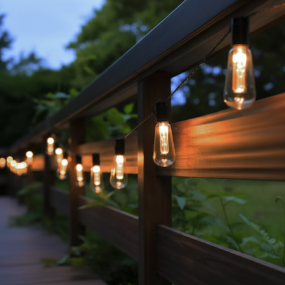 Solar-Powered Outdoor String Lights with Edison Bulbs for Camping, Patio & Garden – 33 ft Waterproof LED Decor