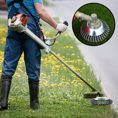 Steel Wire Brush Trimmer Head for Weed Removal – Universal Attachment for String Trimmers & Brush Cutters – Heavy-Duty 360° Design for