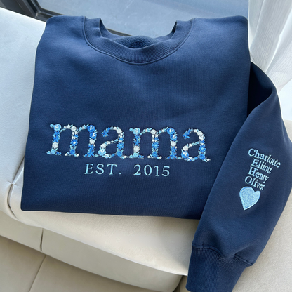 Personalized Embroidered Floral Mom Sweatshirt with Custom Name & Year - Unique Gift for Mother's Day, Birthday, Grandma, Nana - Unisex