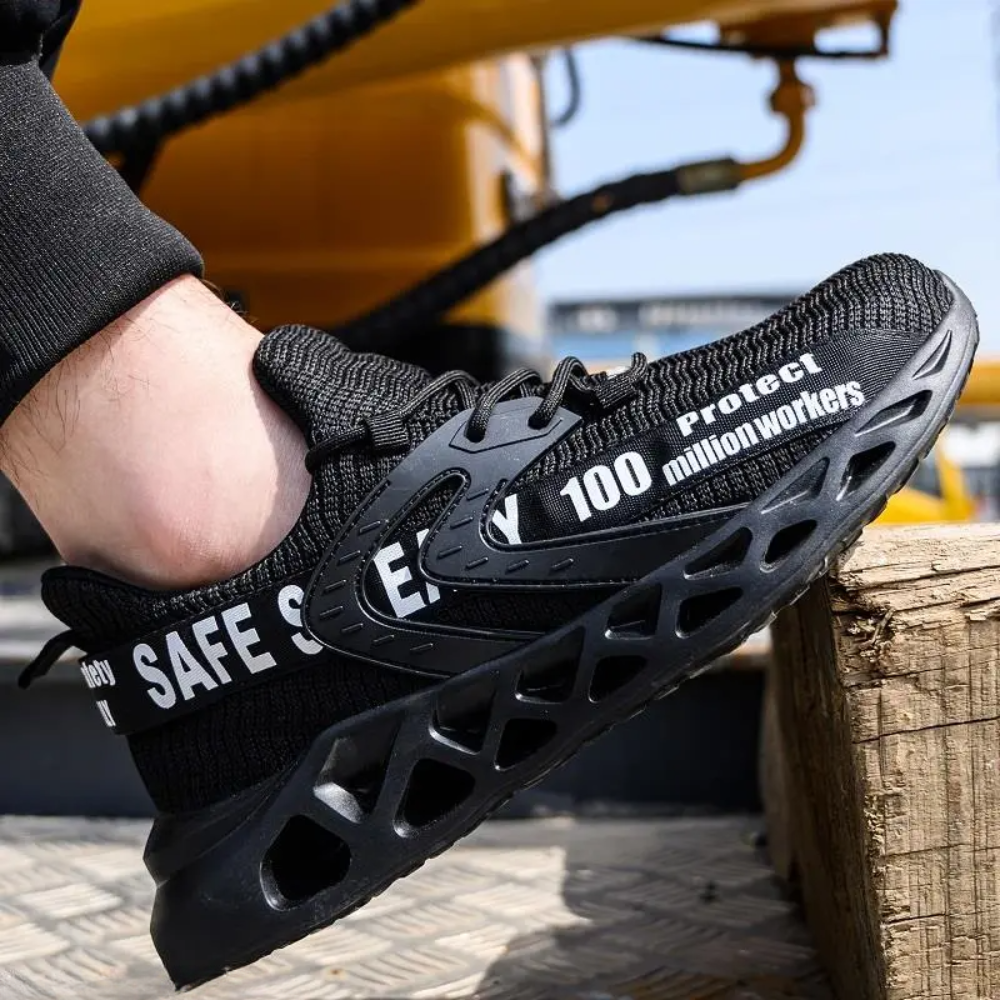 Steel Toe Work Shoes with Kevlar Sole – Lightweight Breathable Flyknit Safety Footwear for Construction Warehouse Industrial Jobs