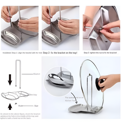 Sable Pot Lid and Spoon Holder - Stainless Steel, Space-Saving Design