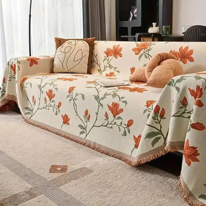 Chenille Throw Blanket with Tassels – Boho Couch Cover & Furniture Protector for All Seasons, Woven Texture, Pet-Friendly Sofa Slipcover