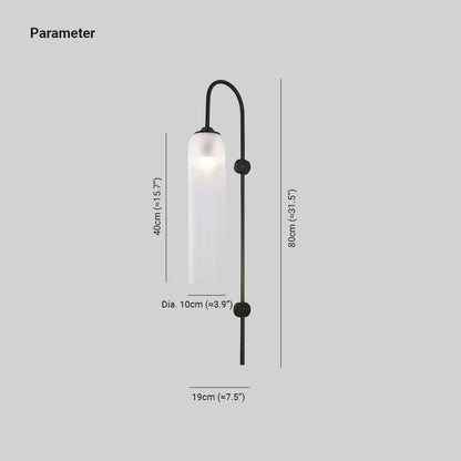 Cylindrical Glass Wall Sconce with 59 in Plug-In Cord for Bedrooms and Living Rooms | Modern Vertical Fixture Gold Metal Frame E27 Socket In