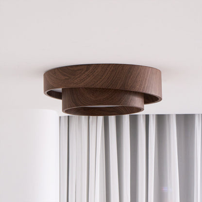 Round Flush Mount LED Ceiling Light Fixture Wood Grain Metal 16 in Diameter for Bedroom Living Room Kitchen Office Low Profile Modern Overhe