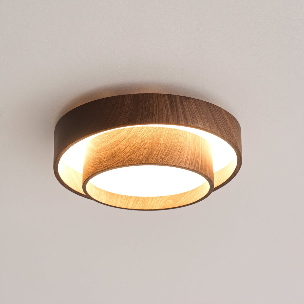Round Flush Mount LED Ceiling Light Fixture Wood Grain Metal 16 in Diameter for Bedroom Living Room Kitchen Office Low Profile Modern Overhe