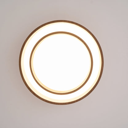 Round Flush Mount LED Ceiling Light Fixture Wood Grain Metal 16 in Diameter for Bedroom Living Room Kitchen Office Low Profile Modern Overhe