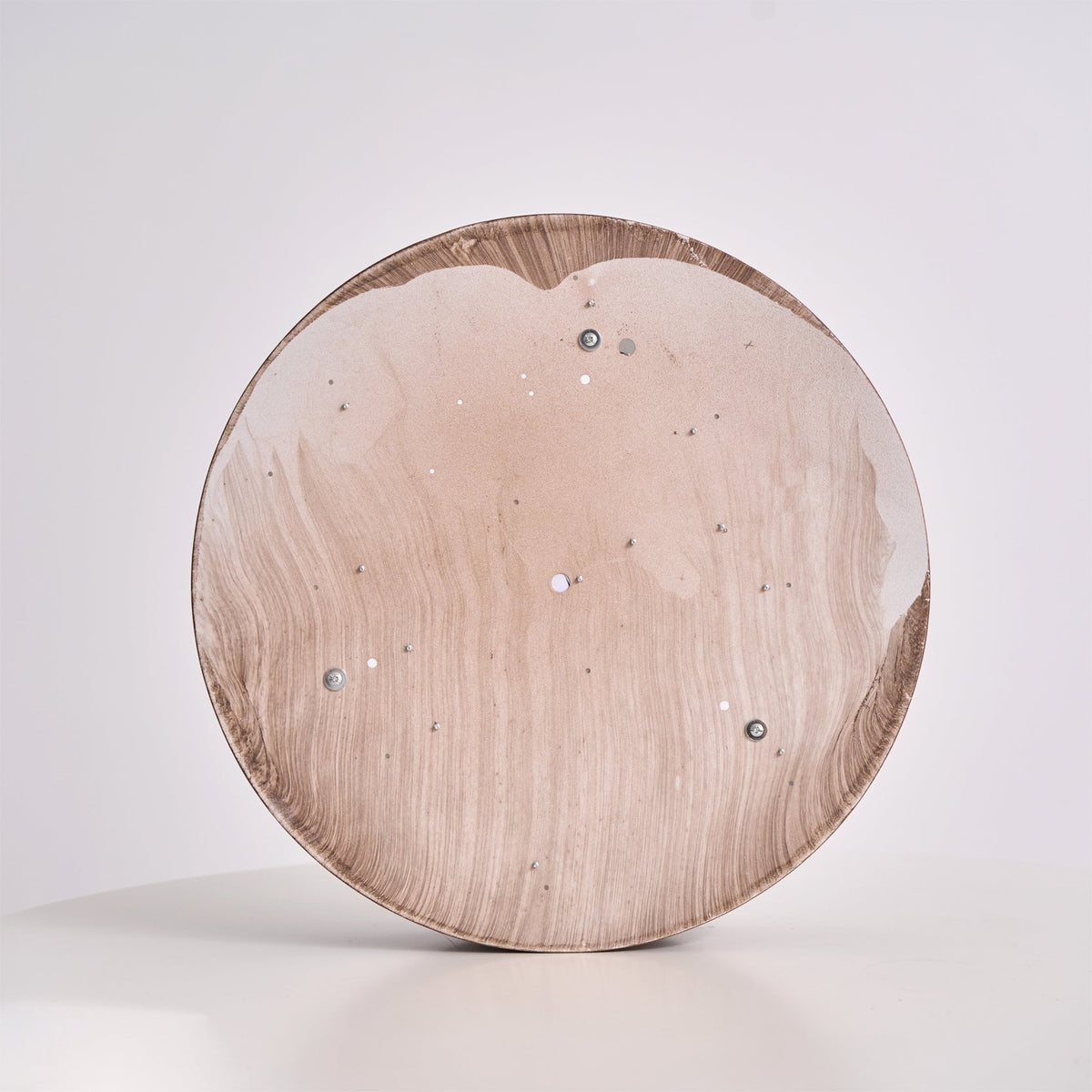 Round Flush Mount LED Ceiling Light Fixture Wood Grain Metal 16 in Diameter for Bedroom Living Room Kitchen Office Low Profile Modern Overhe