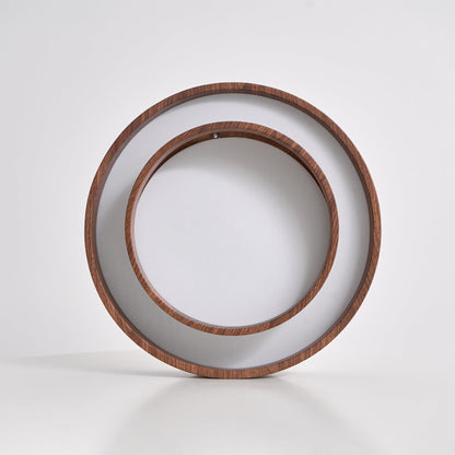 Round Flush Mount LED Ceiling Light Fixture Wood Grain Metal 16 in Diameter for Bedroom Living Room Kitchen Office Low Profile Modern Overhe