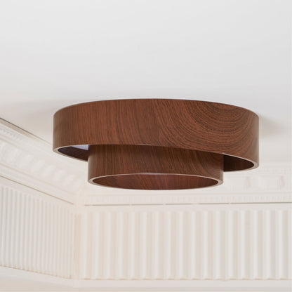 Round Flush Mount LED Ceiling Light Fixture Wood Grain Metal 16 in Diameter for Bedroom Living Room Kitchen Office Low Profile Modern Overhe