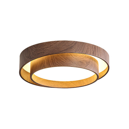 Round Flush Mount LED Ceiling Light Fixture Wood Grain Metal 16 in Diameter for Bedroom Living Room Kitchen Office Low Profile Modern Overhe