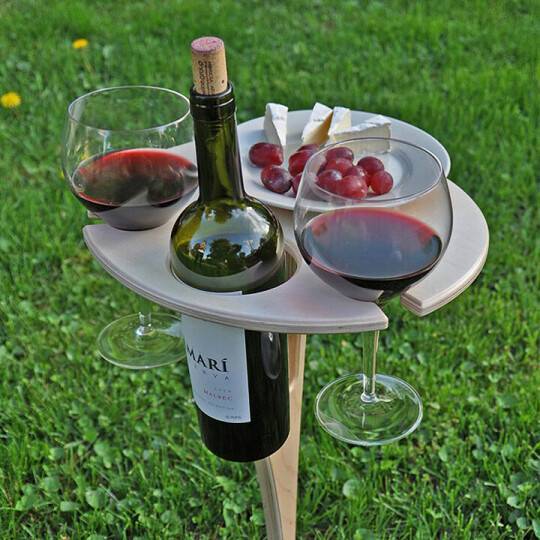 Portable Wine Table for Outdoor Picnics – Folding Wooden Picnic Table with Bottle & Glass Holders for Beach, Camping & Backyard