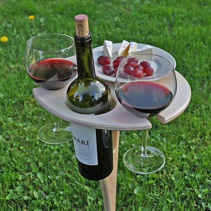 Portable Wine Table for Outdoor Picnics – Folding Wooden Picnic Table with Bottle & Glass Holders for Beach, Camping & Backyard