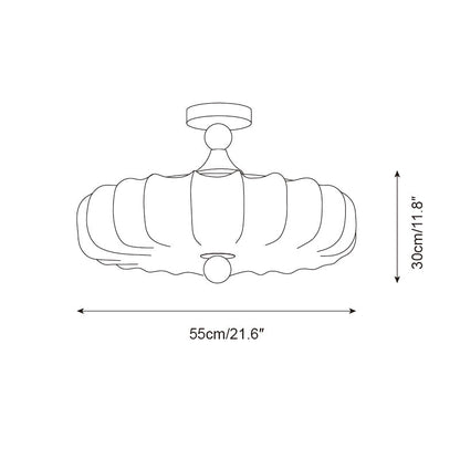 Flush Mount Wood Ceiling Light with Scalloped Fabric Shade 18×12 in LED Fixture for Dining Room Bedroom Entryway Black Walnut Finish Modern